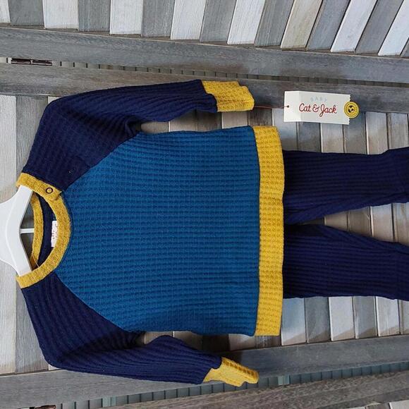 Baby Boys' Colorblock Cozy Waffle Top & Bottom Set | Cat & Jack | 12M - Picture 1 of 9